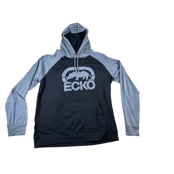 Ecko Unltd Hoodie Pullover Drawstring Hood Black Gray Sz Large Front Pouch Rhino - Picture 1 of 12